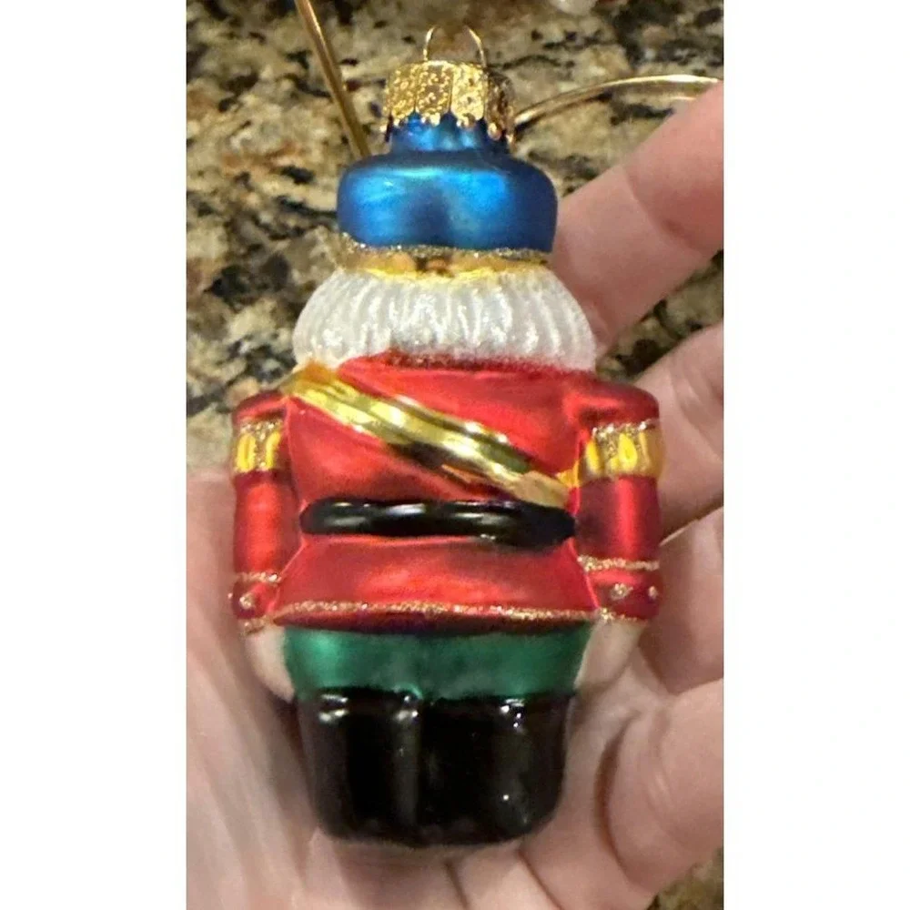 Santa Claus Soldier Glass Christmas Holiday Tree Ornaments Set‎ Of 2 Vintage
